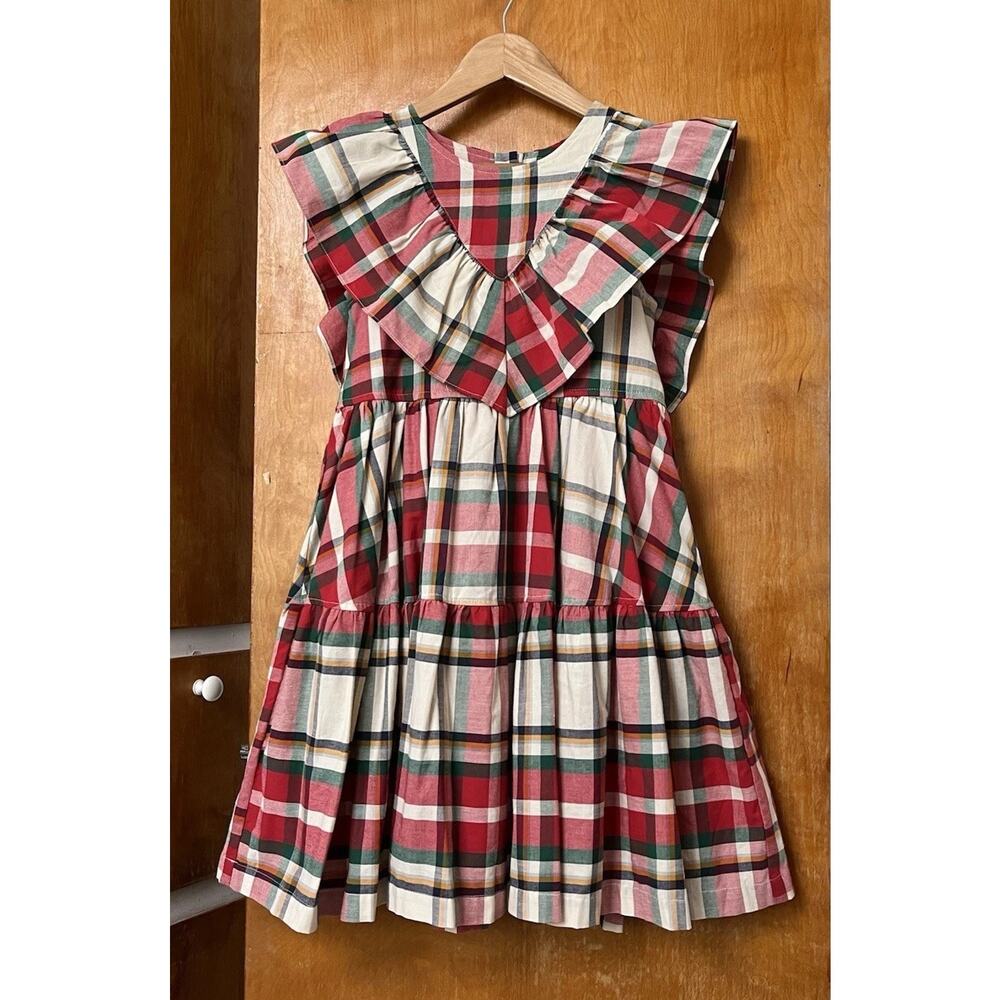 Pink Chicken Raphaela Holiday Tartan Girls Christmas Dress Ruffle Portrait Sz 12 - Picture 2 of 7